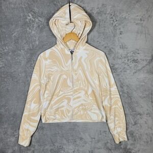 Juicy Couture Luxe Velour Soft Full Zip Hoodie Womens Medium Cropped Swirl